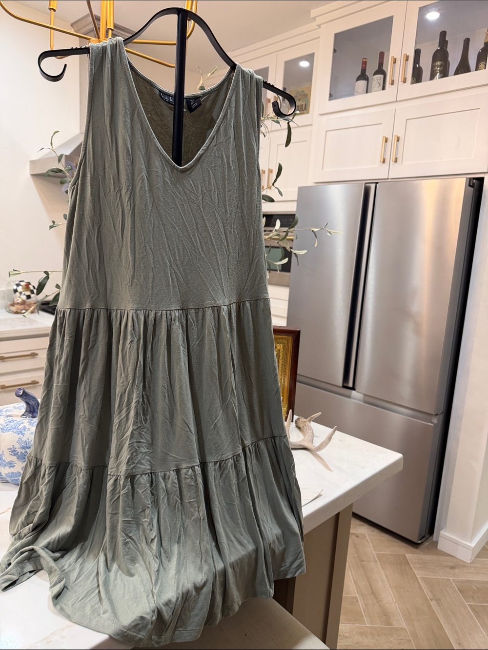 Nicole Miller Sleeveless Tiered Maxi Dress in Sage
